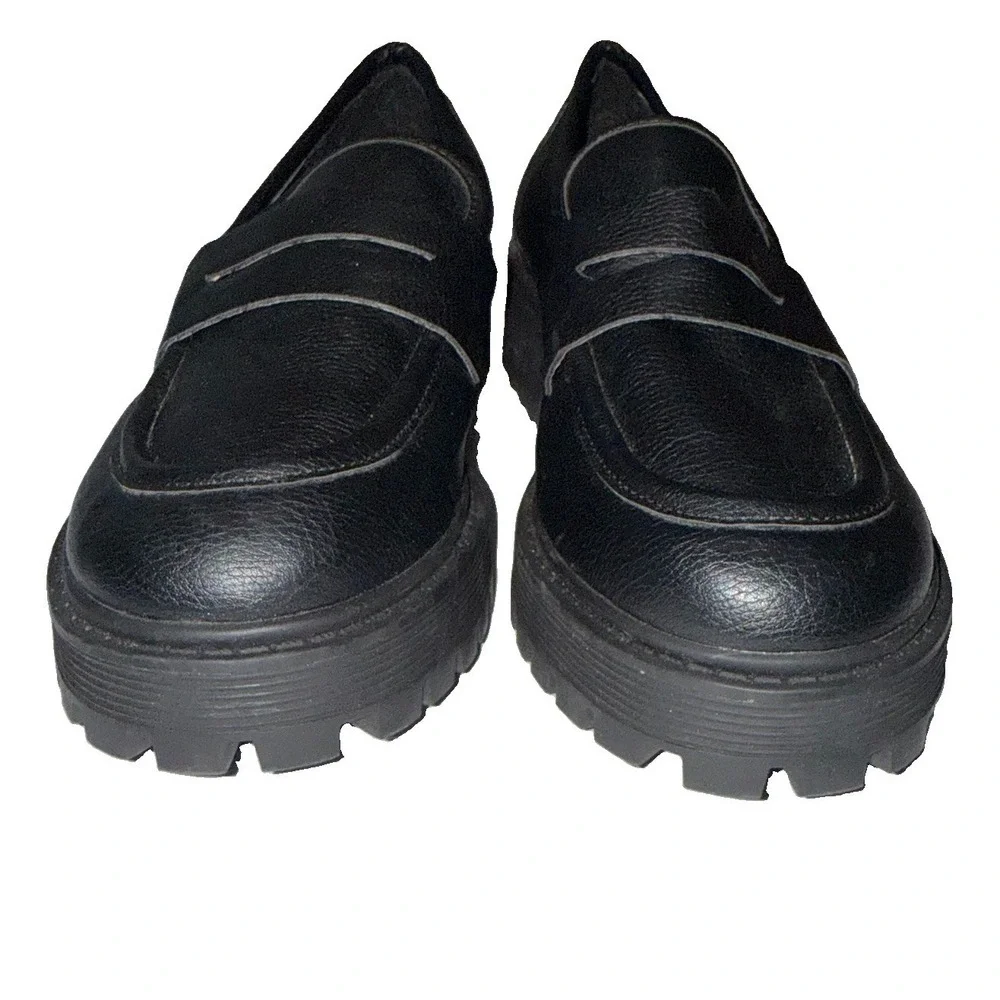 Unionbay Jayla Lug Sole Penny Loafers Black Platform Shoes Women's 9M Preppy
